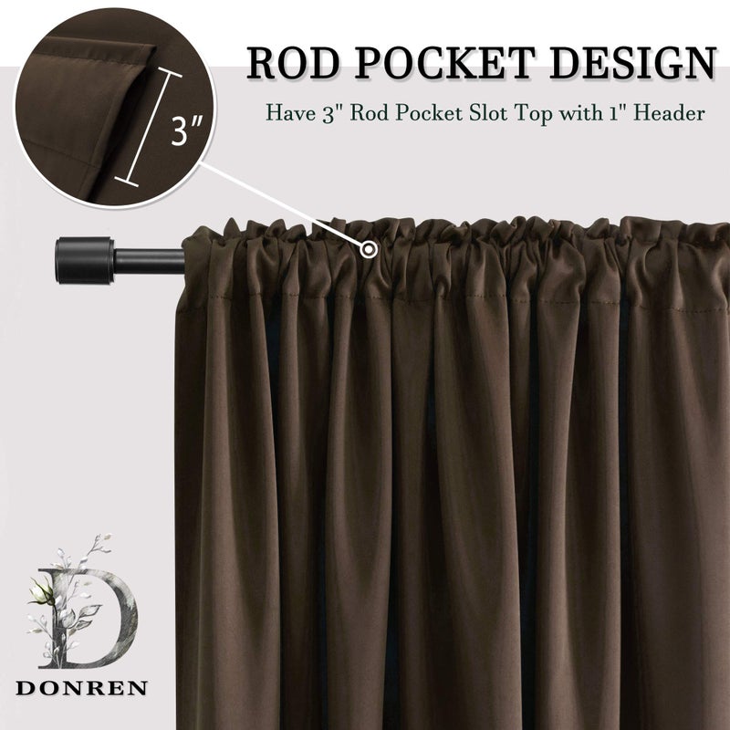 DONREN Brown Coffee Half Curtains for Cafe - Room Darkening Curtain Tiers for Small Windows with Rod Pocket (42 x 36 Inch Length,2 Panels) - Image 2